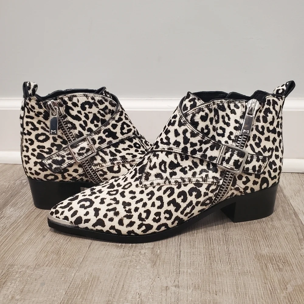 NEW Marc Fisher Elizabeth Sulcer Yanila Buckle Bootie Calf Hair Leopard …